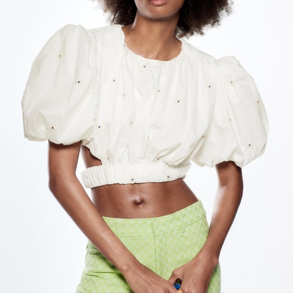 Zara cotton cropped flower top